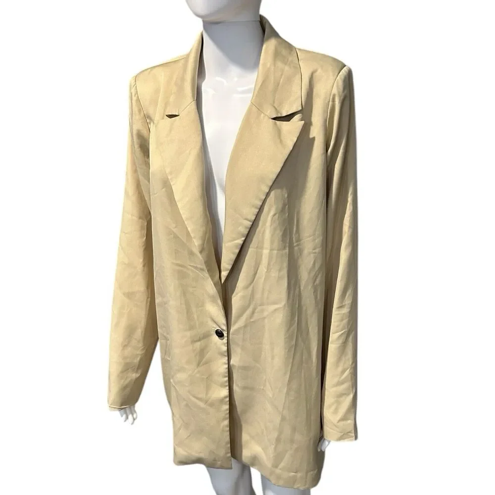 PrettyLittleThing Cream Longline Blazer Jacket UK10 US6 EU38 Single Button - Picture 10 of 10